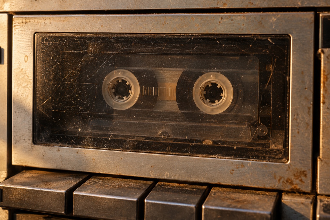 Illustrative close-up of a well-used cassette deck